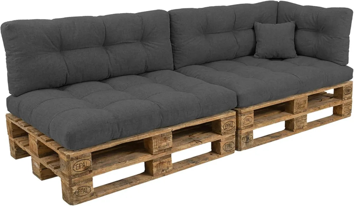 Ensemble de 6 Coussins Matelassés pour Canapé Palette, Couleur Anthracite