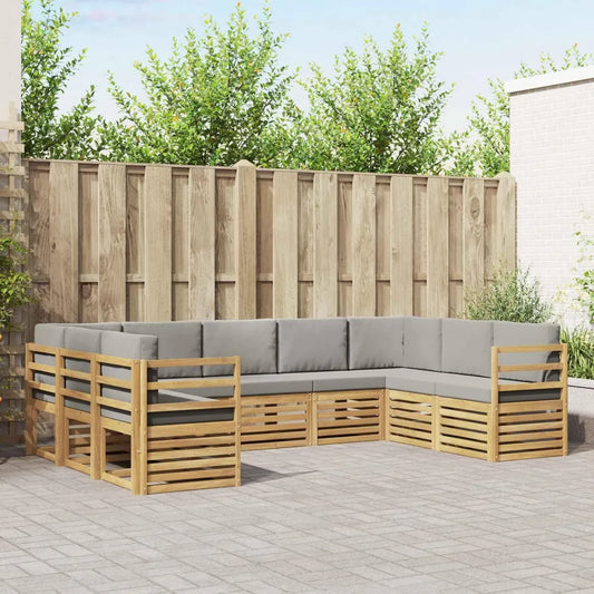 Set de Salon d'Angle Extérieur 9 Pièces en Bois Acacia, Blanc et Gris Clair, 304x185.5x73 cm, Mobilier de Jardin Modulaire Résistant aux Intempéries