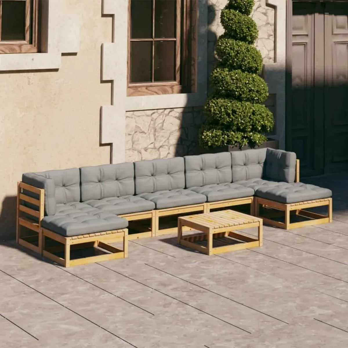 Ensemble de canapé d'angle de jardin 8 pièces en pin massif avec coussins gris