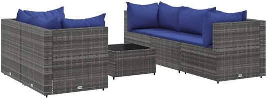 Ensemble de Salon de Jardin en Résine Tressée Gris avec Coussins - 6 Pièces