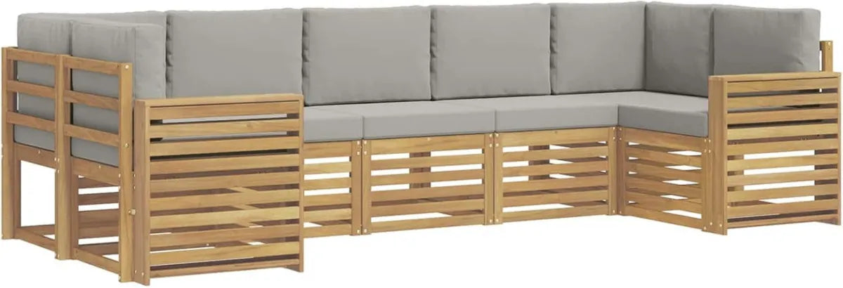 Ensemble Lounge de Jardin 7 Pièces en Acacia Blanc et Gris Clair