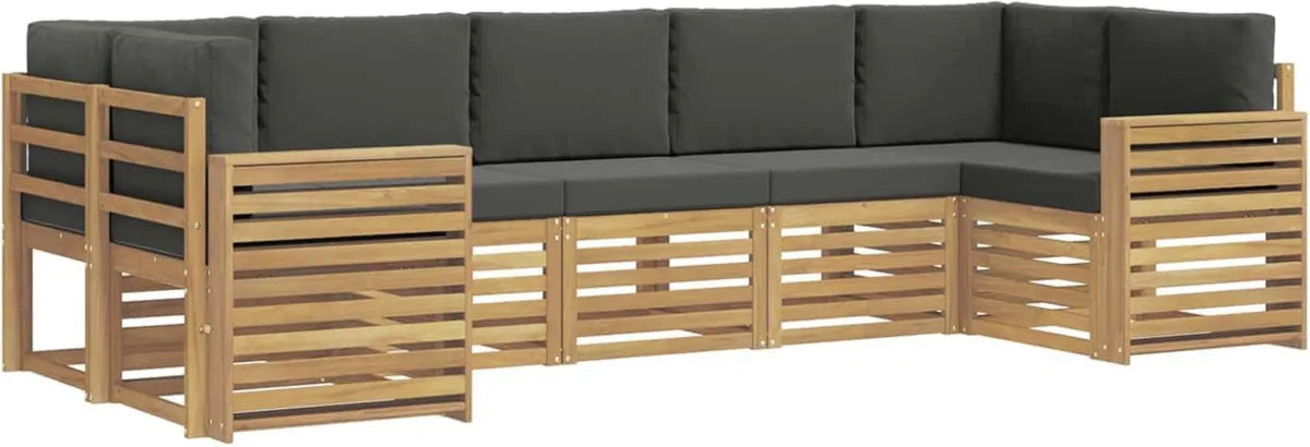 Ensemble de Salon Extérieur 7 Pièces en Acacia Blanc et Anthracite