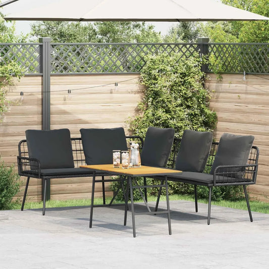 Ensemble de Salon de Jardin en Polyrotin Noir avec Table en Acacia - 4 Places