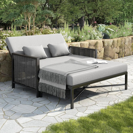 Chaise Longue de Jardin Merax, Réglable avec Repose-Pieds Escamotable, Gris