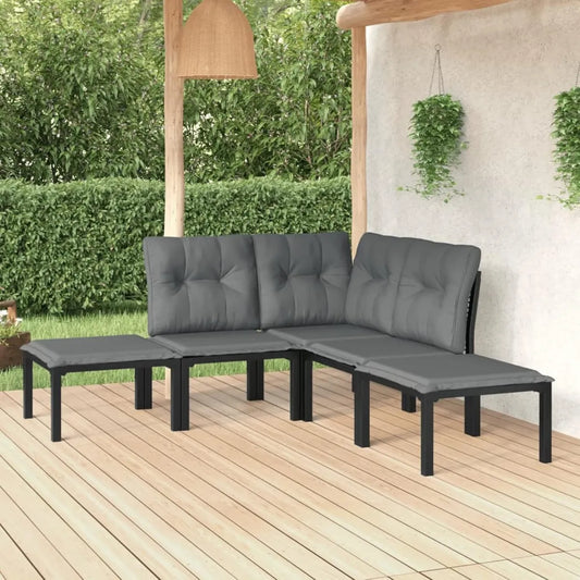 Ensemble de Jardin 5 Pièces en Résine Tressée Noire et Grise pour Terrasse et Balcon