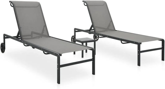 Chaises Longues de Jardin en Textilène et Acier avec Table - Set de 2