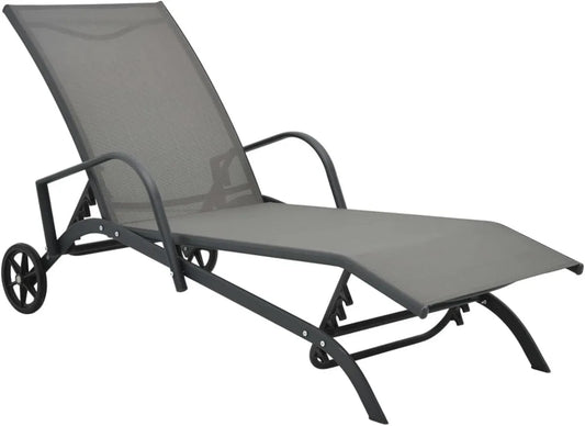 Chaise Longue de Jardin Pliable en Acier et Textilène, Transat de Bain de Soleil pour Extérieur, Terrasse et Plage
