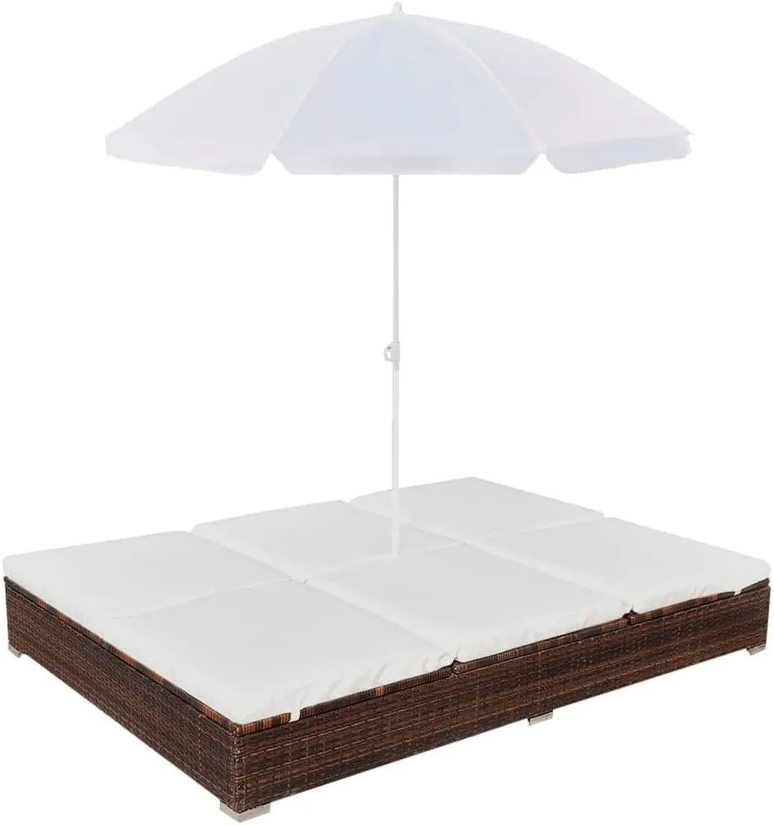 Transat de Jardin Réglable avec Parasol Marron pour Terrasse