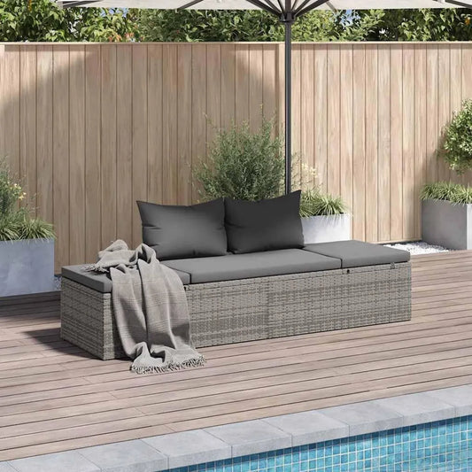Chaise Longue Extérieure Réglable en Résine Tressée Grise 195x60 cm pour Terrasse et Jardin