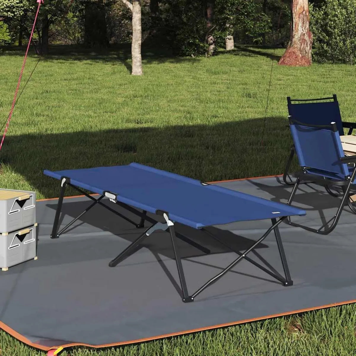 Ensemble de 2 lits de camping pliants bleus, légers et stables - 206x76x47 cm - Idéal pour jardin, voyage et festivals