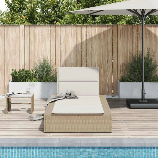 Chaise Longue de Jardin en Rotin PE avec Coussin Réglable, Beige
