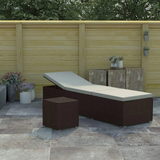 Ensemble de Chaise Longue et Table de Jardin en Résine Tressée avec Coussin - Marron