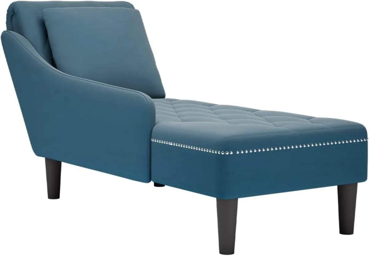 Homgoday Fauteuil Relax Velours Bleu avec Coussin et Accoudoir Droit, Design Moderne pour Salon