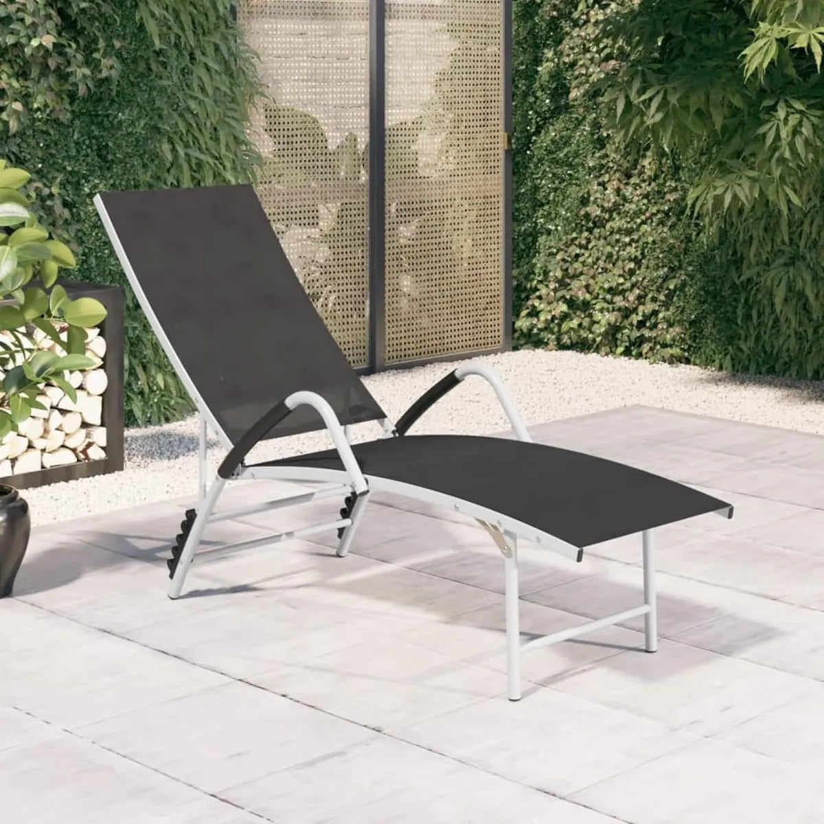 Chaise Longue Réglable ATOMSTACK pour Jardin, Confort Exceptionnel, Noir, Aluminium et Textilène