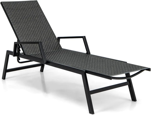 Chaise Longue en Rotin pour Jardin avec Dossier Réglable et Accoudoirs
