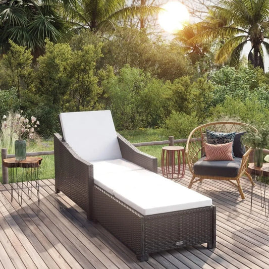 Transat Bain de Soleil en Résine Tressée Noire avec Coussin Crème - Dossier Réglable pour Jardin et Piscine