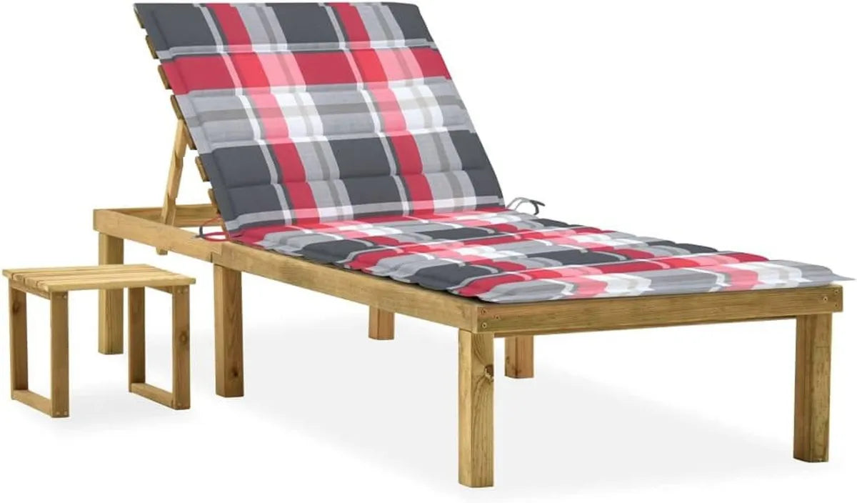 Transat de Jardin en Bois avec Coussin et Table, Chaise Longue Inclinable pour Terrasse et Piscine