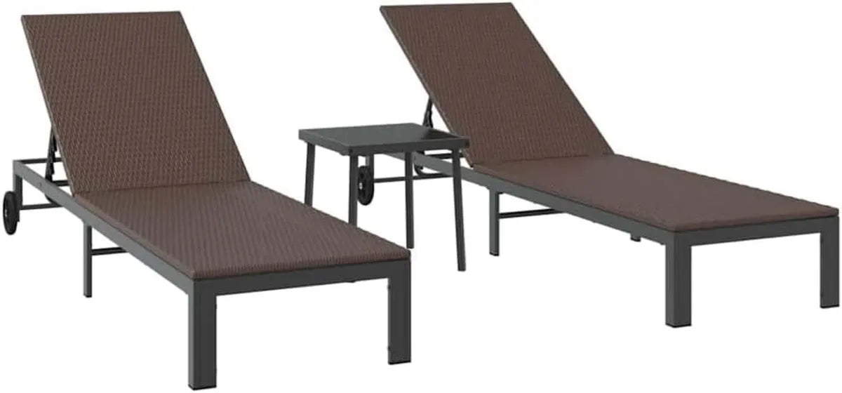 Ensemble de Chaises Longues de Jardin en Rotin avec Table, Réglable et Mobile, pour Terrasse et Balcon, 2 Personnes