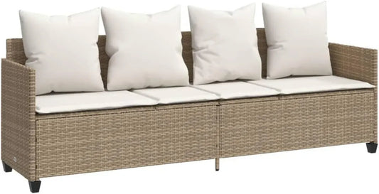 Chaise Longue en Résine Tressée Beige avec Coussins - Transat Moderne pour Jardin et Terrasse