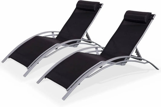 Chaises Longues en Aluminium Gris et Noir - Lot de 2 - Alice's Garden
