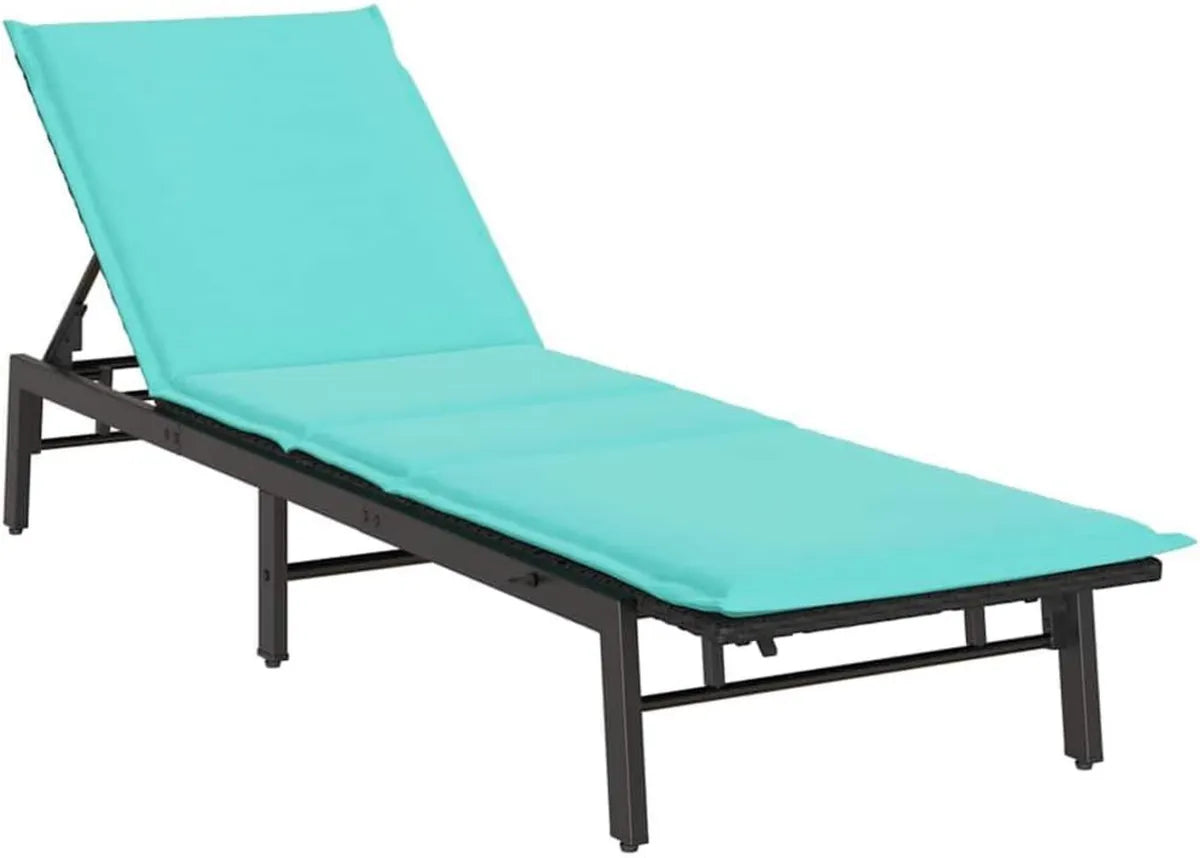 Chaise Longue en Résine Tressée Noire avec Coussin - vidaXL