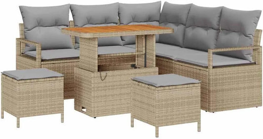 Ensemble de Canapés Extérieur 8 pièces Beige en Résine Tressée avec Coussin