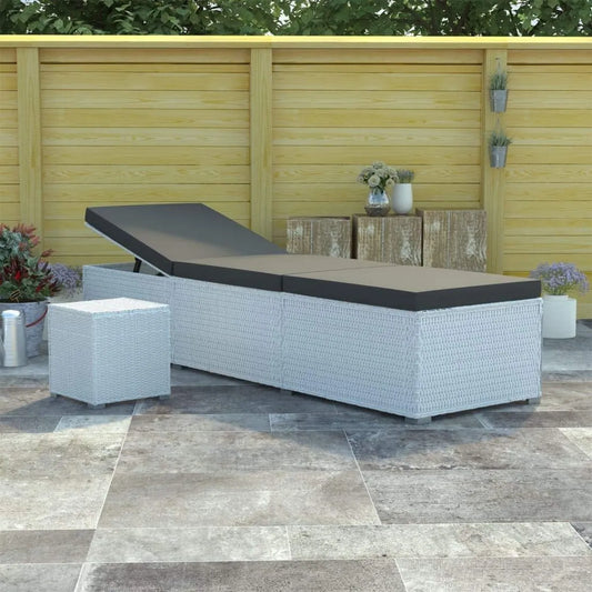 Transat en Résine Tressée Blanche avec Coussin et Table d'Appoint, Dossier Réglable, Pour Jardin et Plage