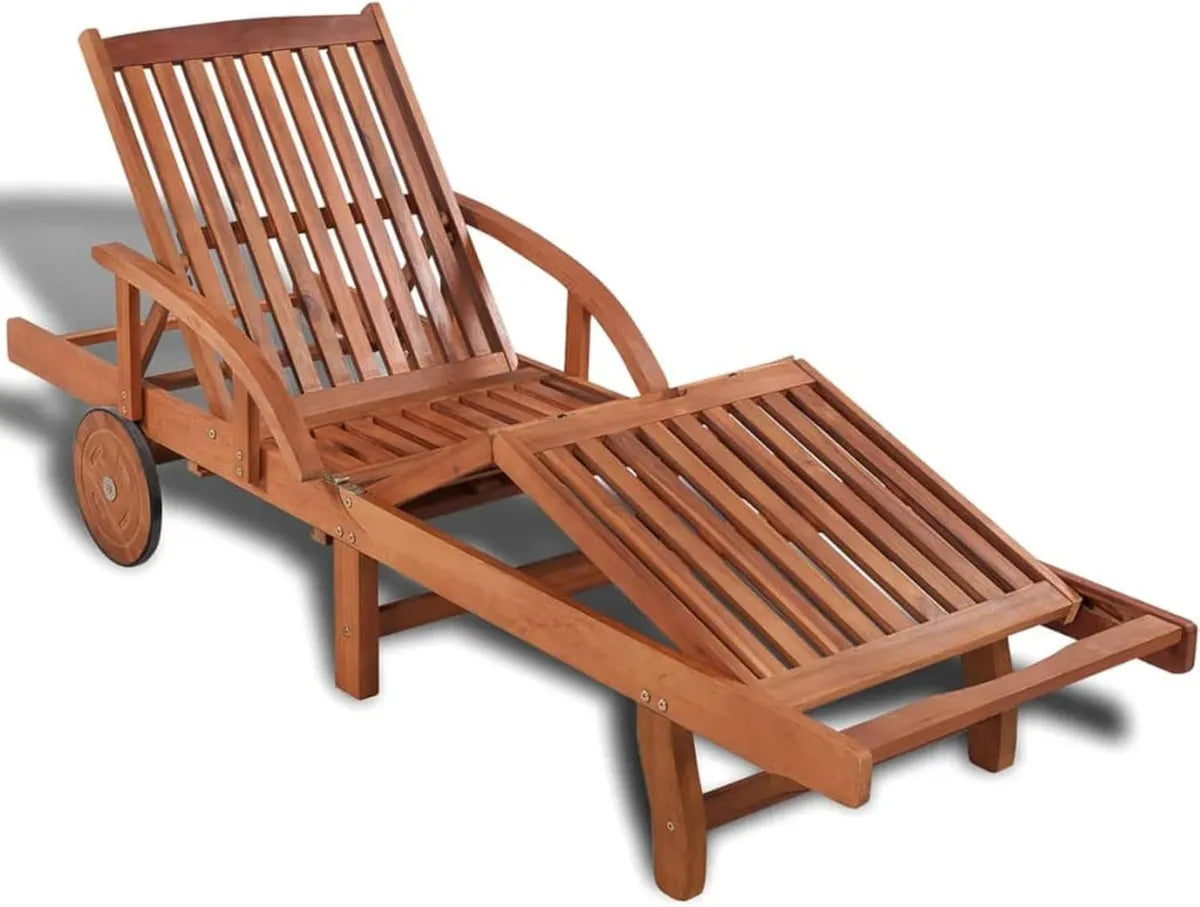 Chaise Longue de Jardin en Acacia avec Roues, Dossier Réglable
