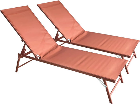 Ensemble de 2 Chaises Longues Pliantes Sicilia en Textilène et Acier Terracotta pour Extérieur, Multi-Positions