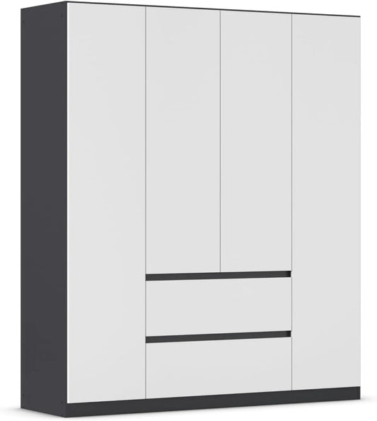 Rauch Möbel P 181 Armoire de rangement – avec poignée, avec tiroirs, avec Bibliothèque et étagère de rangements, 4 Portes, 3 étagères, 2 tiroirs