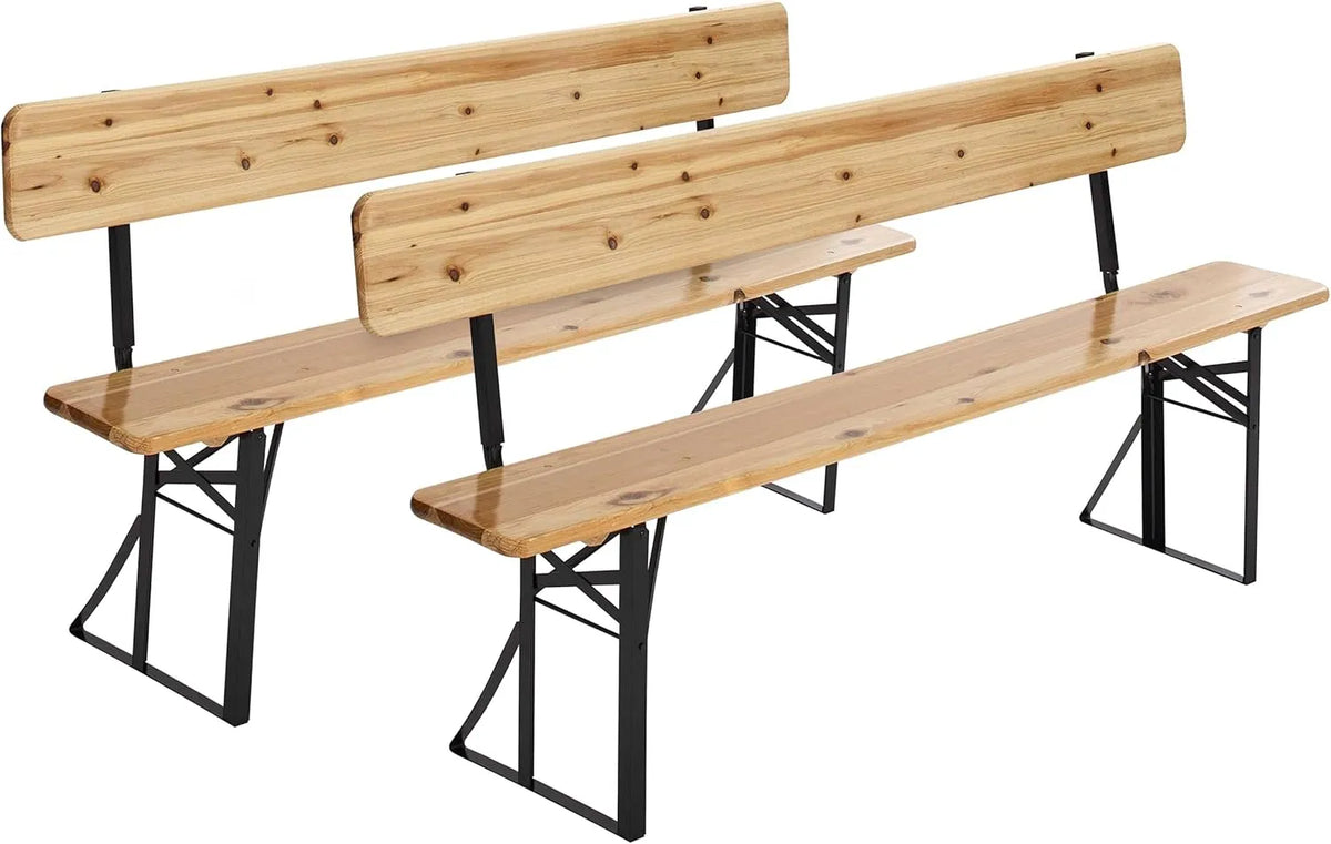LOT DE 2 BANCS PLIANTS EN BOIS AVEC DOSSIER 180CM