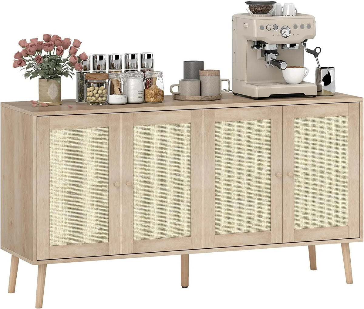 HOMCOM Buffet et meuble de rangement Salon Meuble de Rangement avec placards à Portes en — en bois, avec rangement, réglable, 140 × 40 × 75 cm