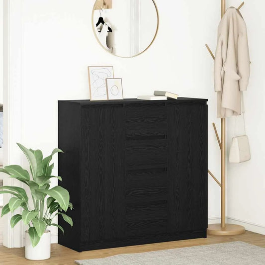 Buffet et meuble de rangement noir chêne 100: en bois, avec tiroirs, 2 portes, 4 tiroirs, 100, 5 × 35 × 98, 5 cm