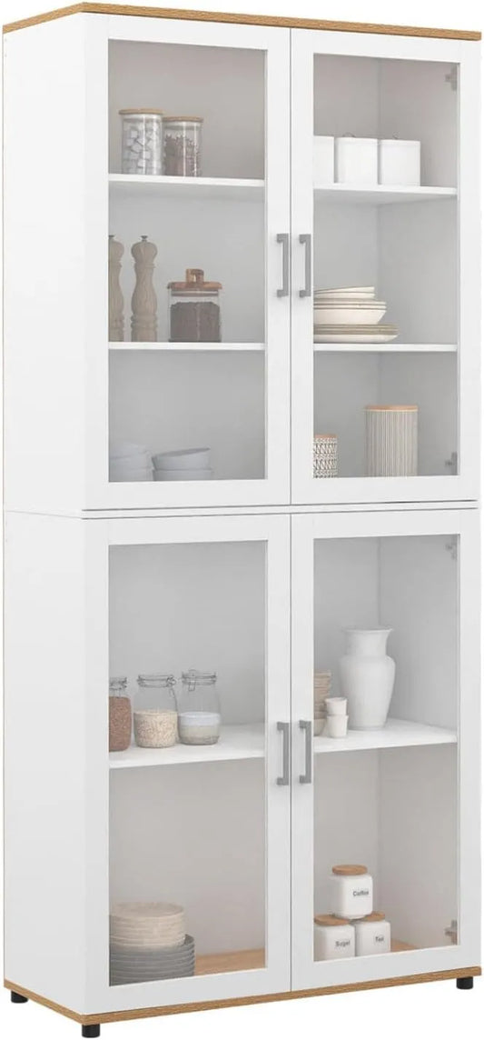 Vitrine et armoire d'exposition – VITO, en bois, 4 Portes, 176 cm, blanc