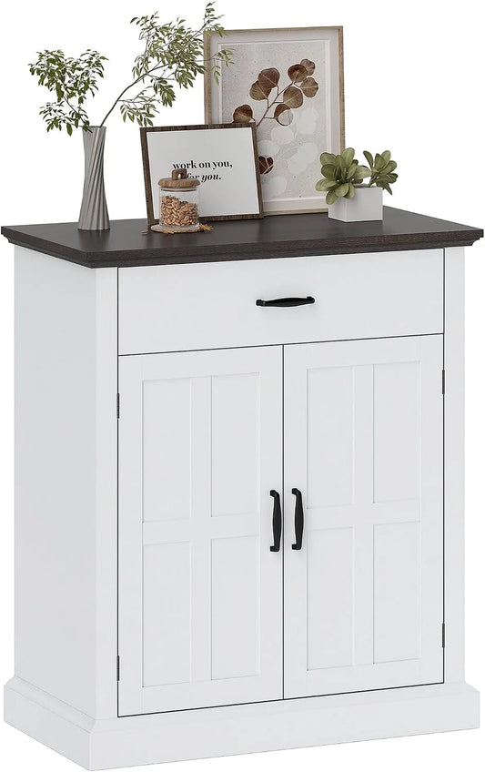 HOMCOM Buffet et meuble de rangement — avec tiroirs, réglable, 2 Portes, 75, 2 × 40 × 91, 5 cm, blanc