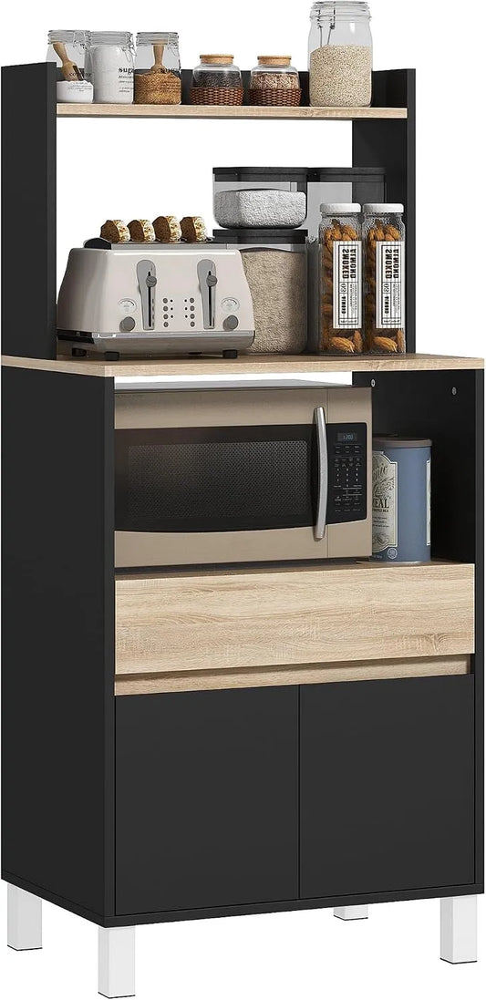 HOMCOM Meuble Micro Onde: avec rangement, avec tiroirs, 60 × 40 × 131 cm, noir