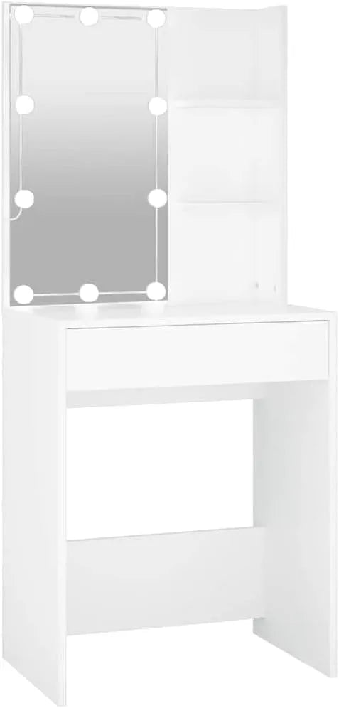 Coiffeuse et table de maquillage avec LED Table Cosmétique Meuble de Rangement Coiffeuse avec – avec rangement, affichage LED, 60 × 40 × 140 cm, blanc