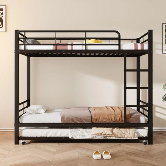 Lit superposé et lit mezzanine: en métal, avec échelle, 90 × 200cm, noir, revêtement en tissu