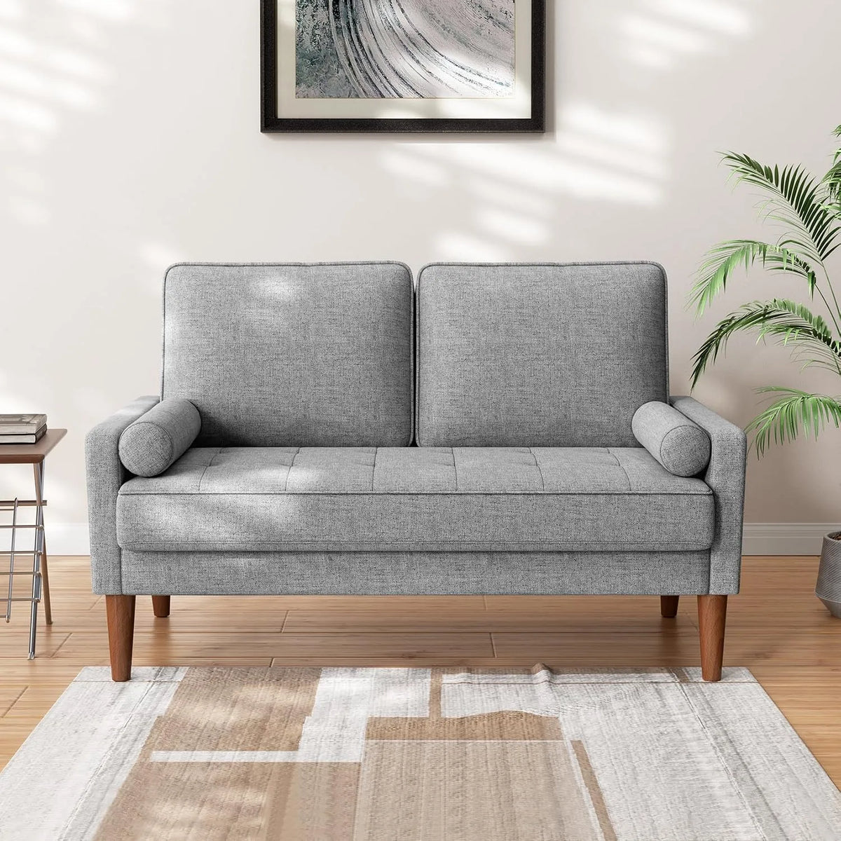 Canapé – avec accoudoirs, avec coussins, 2 Places, 121cm, gris