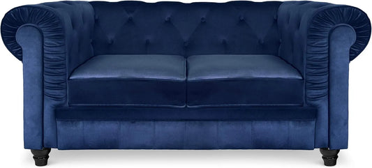 Canapé – 2 Places, bleu, revêtement en velours