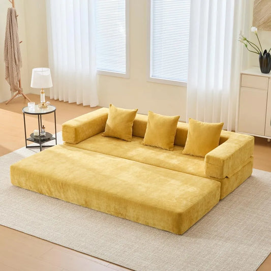 Canapé convertible et canapé-lit: antidérapant, modulaire, en chenille, avec rangement, 3 places, 2 places, jaune