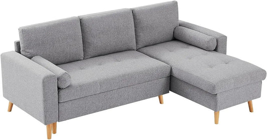 Canapé d'angle et canapé panoramique — KORI, réversible, revêtement en tissu, avec rangement, convertible, gris, avec rangement intégré