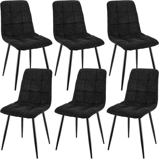 Chaise — en métal, revêtement en tissu, Lot de 6, noir