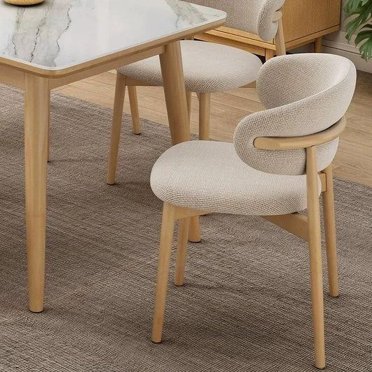 Chaise de salle à manger et chaise de cuisine – en bois, beige, revêtement en tissu