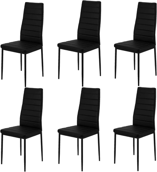 Chaise: en métal, en cuir, Lot de 6, noir