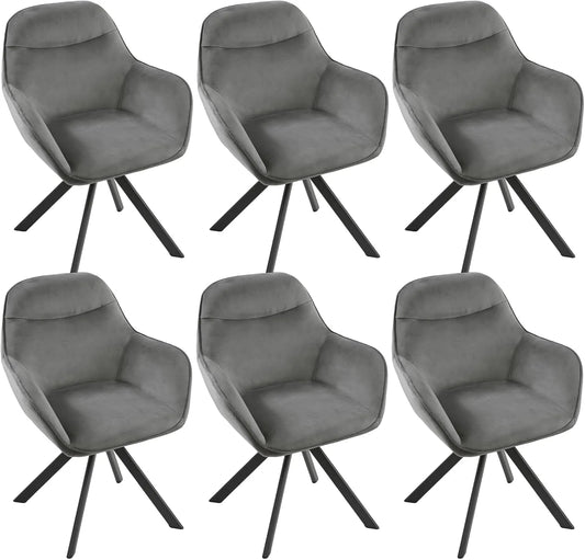 Chaise: en métal, pivotant, avec accoudoirs, avec dossier, Lot de 6, gris, revêtement en velours