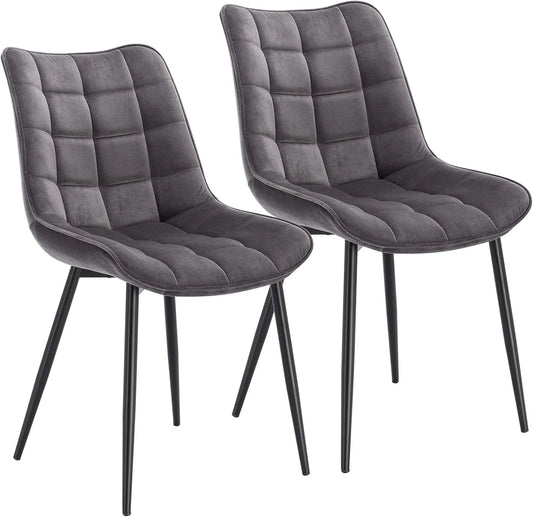 Chaise: en métal, Lot de 2, gris, revêtement en velours