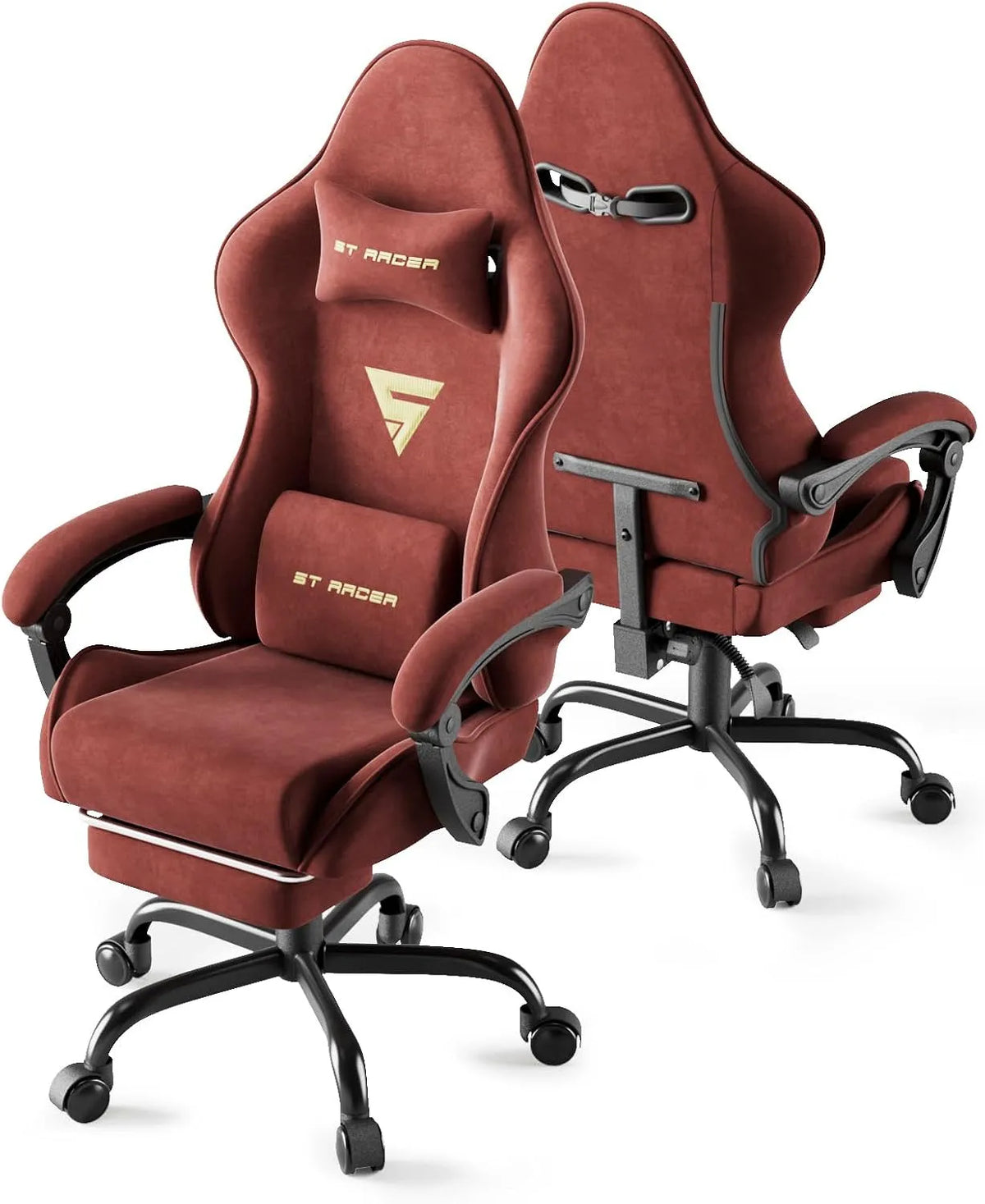 Chaise: avec dossier, pour gaming, réglable, 130kg, rouge, inclinable