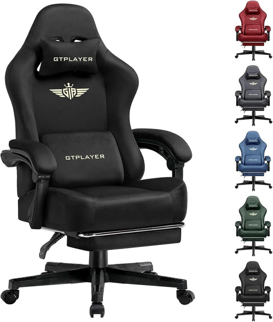 Chaise: respirant, revêtement en tissu, avec dossier, pour gaming, noir, extensible, réglable