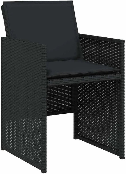Chaises de jardin: avec dossier, avec coussins, Lot de 4, noir